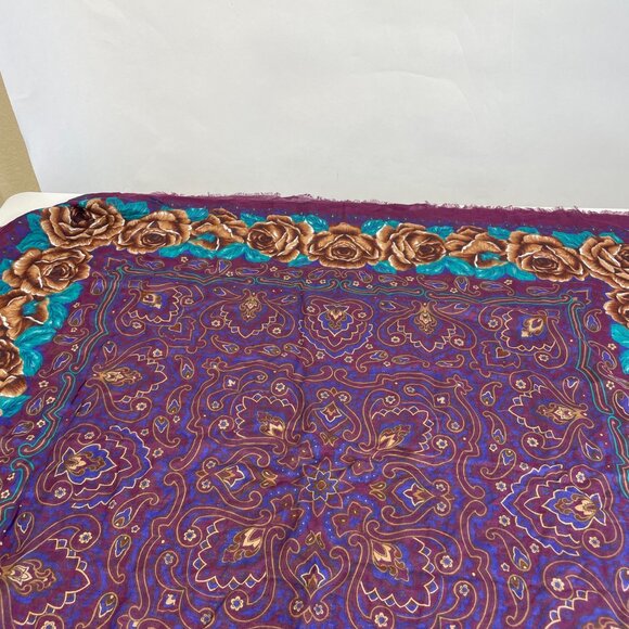 NWT Vintage Symphony Floral Fringe Square Scarf OS Womens Purple Rayon 70s 80s - Picture 5 of 7